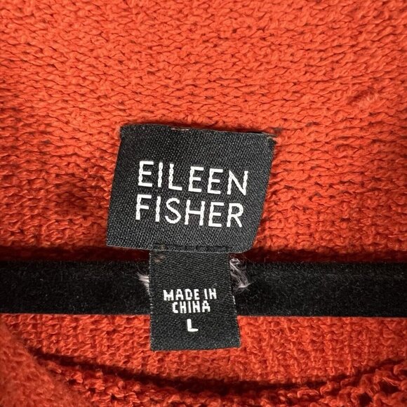 EILEEN FISHER Cotton Roll Neck Knit Sweater Large Orange Cottagecore‎ Fisherman - Picture 5 of 8